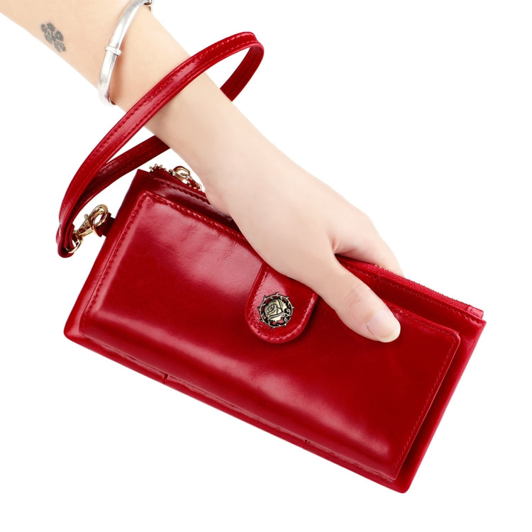 3506 RFID Anti-Degaussing Oil Wax Vintage Texture Genuine Leather Hand Held Wallet for Ladies(Rose Red) - Antimagnetic RFID Package by PMC Jewellery | Online Shopping South Africa | PMC Jewellery | Buy Now Pay Later Mobicred