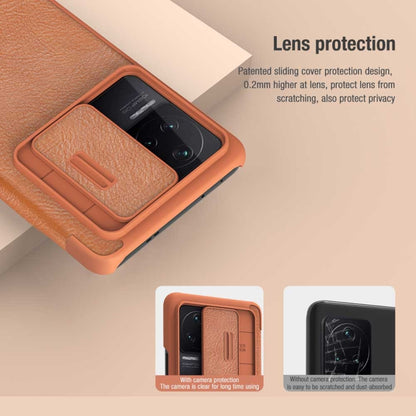 For Xiaomi Redmi K50 / K50 Pro NILLKIN QIN Series Pro Sliding Camera Cover Leather Phone Case(Brown) - Xiaomi Cases by NILLKIN | Online Shopping South Africa | PMC Jewellery