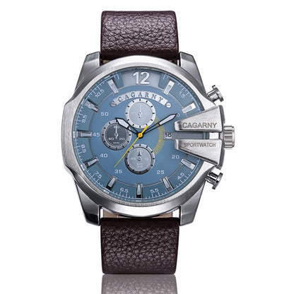 CAGARNY 6839 Irregular Large Dial Leather Band Quartz Sports Watch For Men(Silver Blue Brown) - Metal Strap Watches by CAGARNY | Online Shopping South Africa | PMC Jewellery | Buy Now Pay Later Mobicred