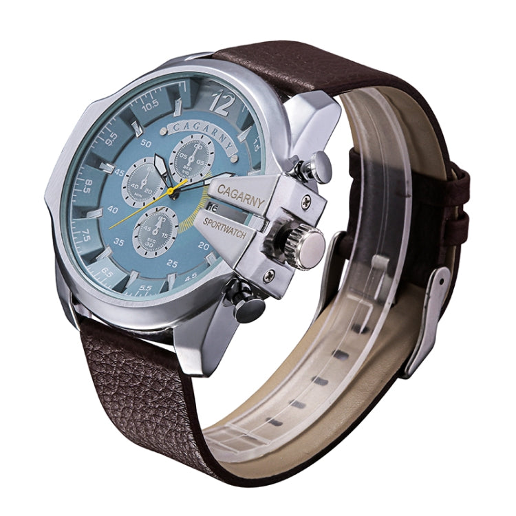 CAGARNY 6839 Irregular Large Dial Leather Band Quartz Sports Watch For Men(Silver Blue Brown) - Metal Strap Watches by CAGARNY | Online Shopping South Africa | PMC Jewellery | Buy Now Pay Later Mobicred