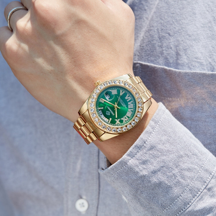 CAGARNY 6886 Diamond-encrusted Roman Numeral Dial Quartz Watch for Men(Silver Shell Green Dial) - Metal Strap Watches by CAGARNY | Online Shopping South Africa | PMC Jewellery | Buy Now Pay Later Mobicred