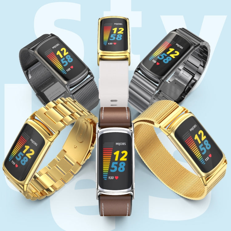For Fitbit Charge 5 / Charge 6 Mijobs Bamboo Stainless Steel Metal Watch Band(Silver) - free shipping - PMC TechLife - Order now!
