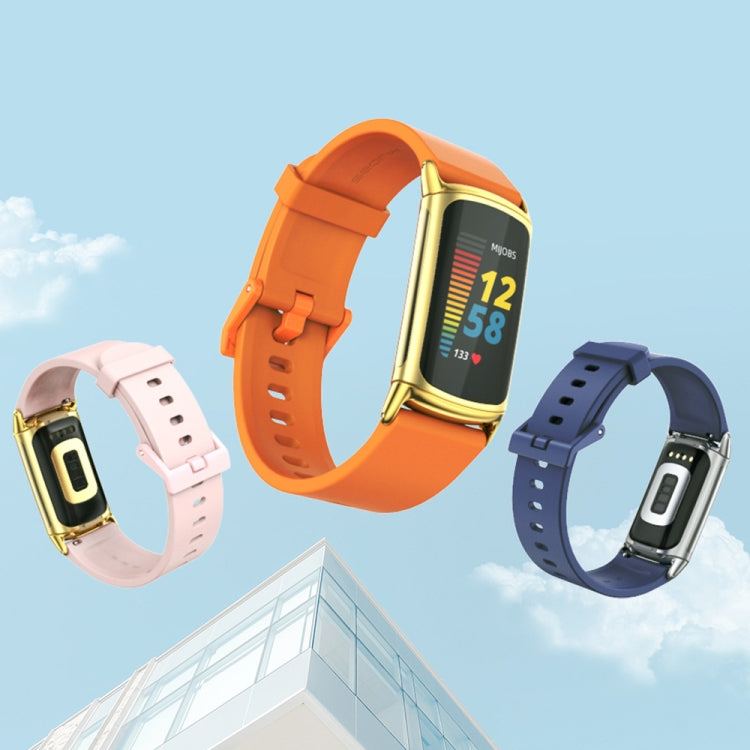 For Fitbit Charge 5 / Charge 6 Mijobs Soft Silicone  Watch Band(Blue+Silver) - free shipping - PMC TechLife - Order now!