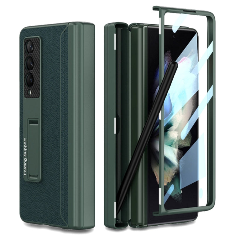 For Samsung Galaxy Z Fold3 5G GKK Magnetic Hinge Plain Leather Phone Flip Case with Pen Box(Dark Night Green) - Galaxy Phone Cases by GKK | Online Shopping South Africa | PMC Jewellery