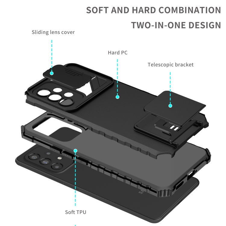 For Samsung Galaxy A53 5G Stereoscopic Holder Sliding Camshield Phone Case(Black) - free shipping - PMC TechLife - Order now!