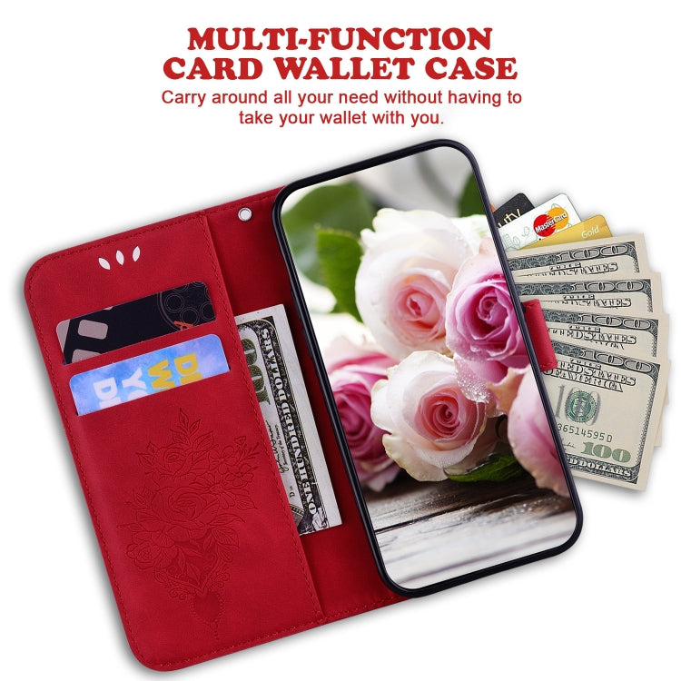 For OPPO A15 / A15s Butterfly Rose Embossed Leather Phone Case(Red) - OPPO Cases by PMC TechLife | Online Shopping South Africa | PMC TechLife | Buy Now Pay Later Mobicred