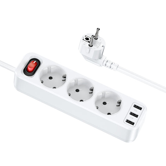 hoco NS2 3-position + 3-USB Extension Cord Socket, EU Plug(White) - Extension Socket by hoco | Online Shopping South Africa | PMC Jewellery