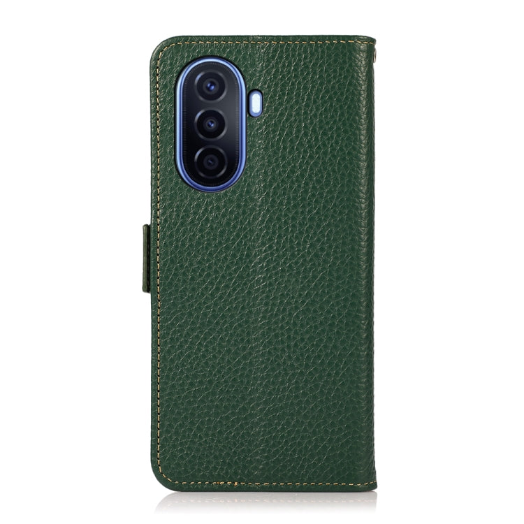For Huawei nova Y70 Plus KHAZNEH Side-Magnetic Litchi Genuine Leather RFID Phone Case(Green) - Huawei Cases by PMC TechLife | Online Shopping South Africa | PMC TechLife | Buy Now Pay Later Mobicred