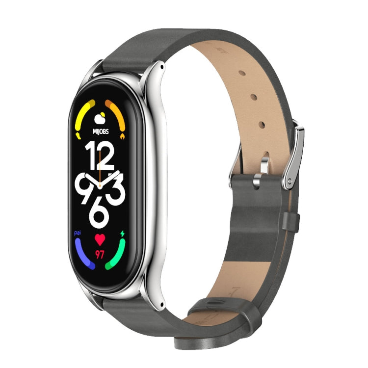 For Xiaomi Mi Band 7 / 7 NFC MIJOBS Plus Metal Case Microfiber Leather Watch Band(Grey Silver) - Watch Bands by MIJOBS | Online Shopping South Africa | PMC TechLife | Buy Now Pay Later Mobicred