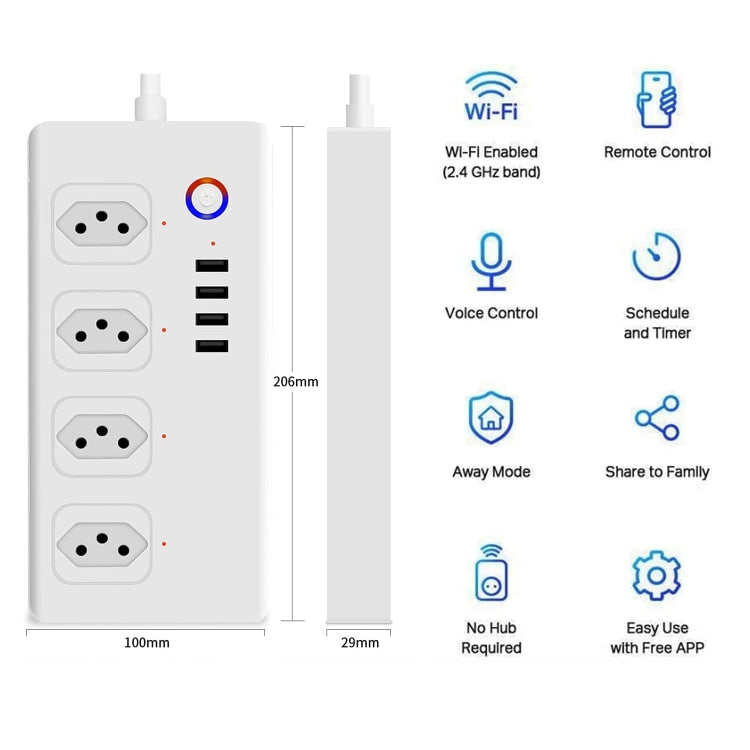 WiFi 10A SM-SO301-B 4 Holes + 4 USB Multi-purpose Smart Power Strip, Brazil Plug - Smart Socket by PMC Jewellery | Online Shopping South Africa | PMC Jewellery