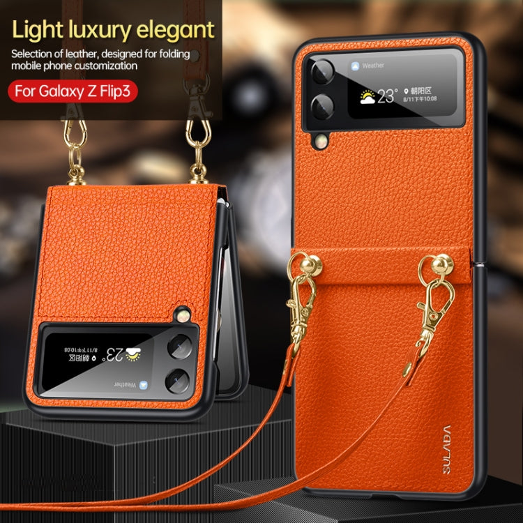 For Samsung Galaxy Z Flip3 5G SULADA Litchi Texture Leather + TPU Phone Case with Strap(Blue) - Galaxy Phone Cases by SULADA | Online Shopping South Africa | PMC TechLife | Buy Now Pay Later Mobicred