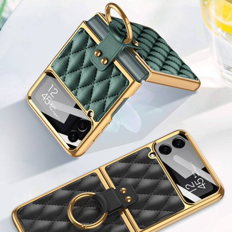 For Samsung Galaxy Z Flip4 GKK Integrated Plating + Leather Phone Case with Ring(Blue) - Galaxy Z Flip4 5G Cases by GKK | Online Shopping South Africa | PMC Jewellery