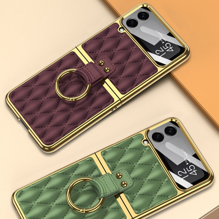 For Samsung Galaxy Z Flip4 GKK Integrated Plating + Leather Phone Case with Ring(Black) - Galaxy Z Flip4 5G Cases by GKK | Online Shopping South Africa | PMC TechLife | Buy Now Pay Later Mobicred