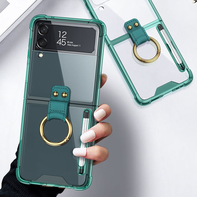 For Samsung Galaxy Z Flip4 GKK Airbag Protective Phone Case with Ring & Pen(Green) - Galaxy Z Flip4 5G Cases by GKK | Online Shopping South Africa | PMC Jewellery