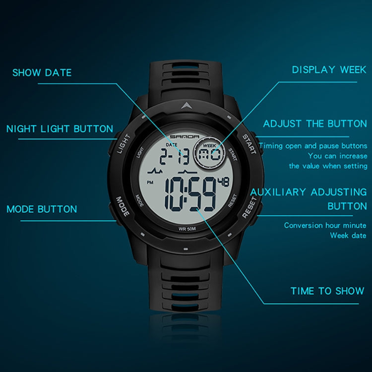 SANDA 2125 Luminous Waterproof Dual Display Electronic Watch(Black White) - Silicone Strap Watches by SANDA | Online Shopping South Africa | PMC Jewellery | Buy Now Pay Later Mobicred