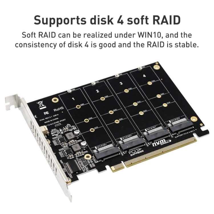 PH44 NVME 4 Disk Array Card PCI-E Signal Split Array Card - Card Adapter by PMC TechLife | Online Shopping South Africa | PMC TechLife