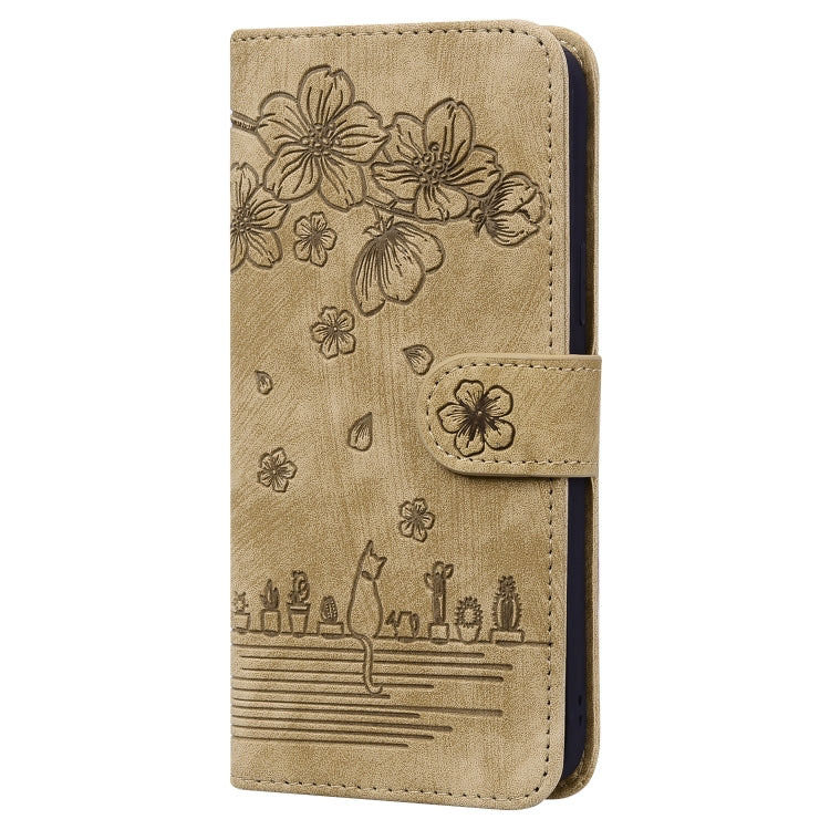 For Xiaomi Poco M4 Pro 4G Global Cartoon Sakura Cat Embossed Leather Phone Case(Brown) - free shipping - PMC TechLife - Order now!