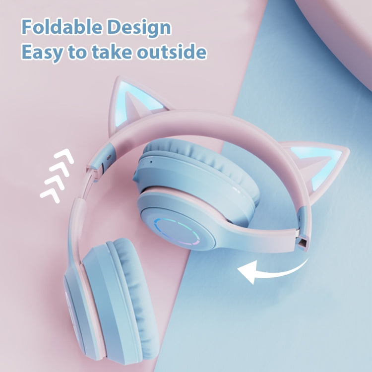 BT029C RGB Dual Modes Cat Ear Wireless Bluetooth Headphone(Blue) - Headset & Headphone by PMC TechLife | Online Shopping South Africa | PMC TechLife