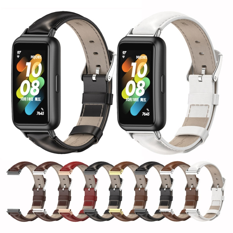 For Huawei Band 7 / 7 NFC MIJOBS Cowhide Leather Watch Band(Brown Silver) - free shipping - PMC TechLife - Order now!