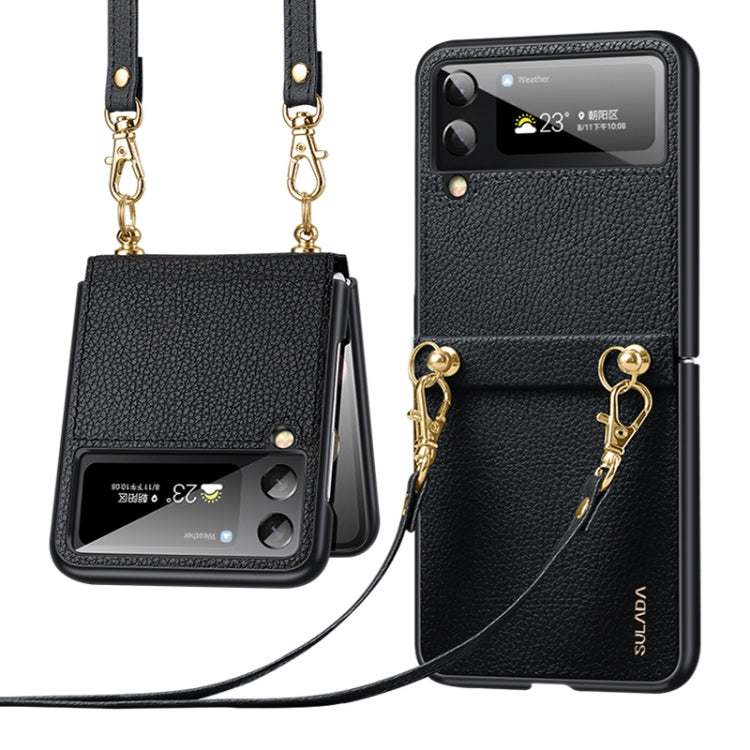For Samsung Galaxy Z Flip4 SULADA Litchi Texture Leather + TPU Phone Case with Strap(Black) - free shipping - PMC TechLife - Order now!