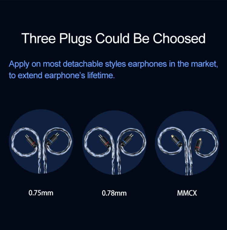 CVJ V3 1.2m 16 Cores Silver-plated 3.5mm Earphone Cable, Style:0.75mm(Silver-Blue) - free shipping - PMC TechLife - Order now!