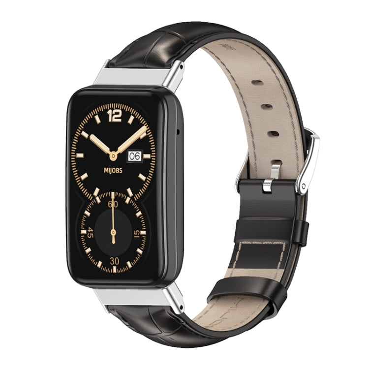 For Xiaomi Mi Band 7 Pro Mijobs Genuine Leather Top Layer Cowhide Watch Band(Bamboo Black Silver) - Watch Bands by MIJOBS | Online Shopping South Africa | PMC TechLife | Buy Now Pay Later Mobicred