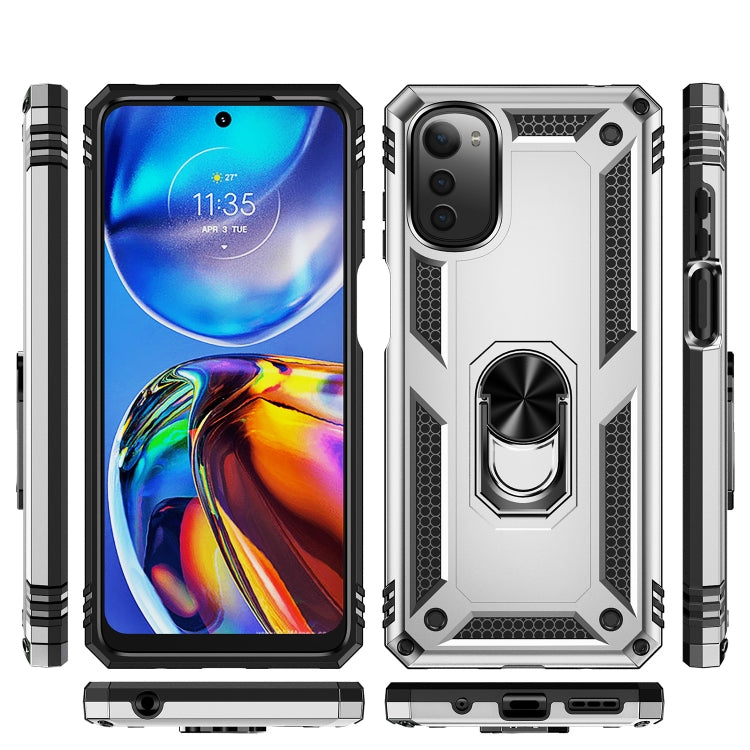 For Motorola Moto E32 4G Shockproof TPU + PC Phone Case with 360 Degree Rotating Holder(Silver) - Motorola Cases by PMC Jewellery | Online Shopping South Africa | PMC Jewellery