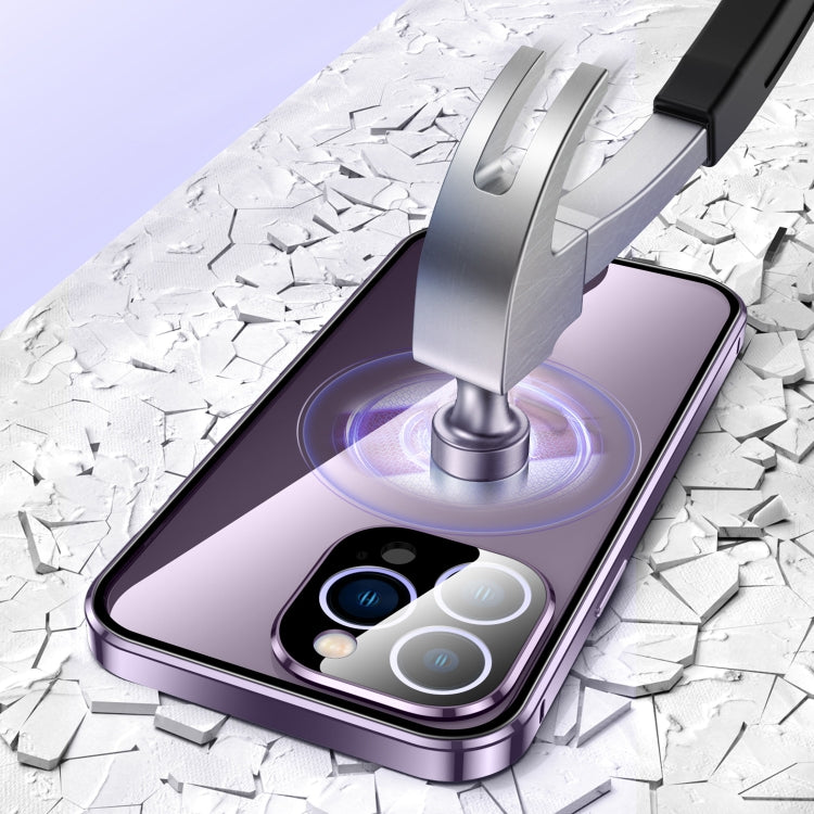 For iPhone 14 Pro Max Magnetic Double-buckle HD Tempered Glass Phone Case (Purple) - iPhone 14 Pro Max Cases by PMC TechLife | Online Shopping South Africa | PMC TechLife