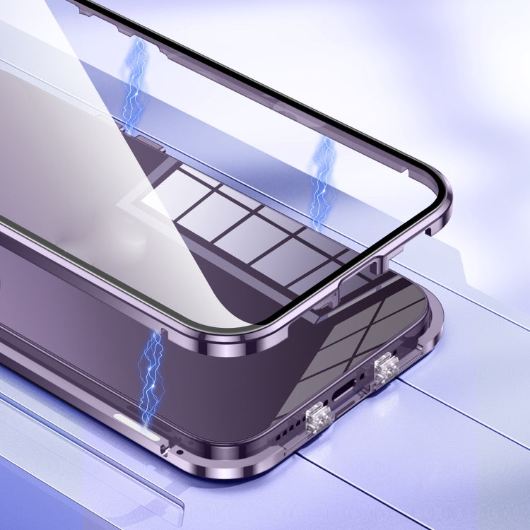 For iPhone 14 Pro Max Magnetic Double-buckle HD Tempered Glass Phone Case (Purple) - iPhone 14 Pro Max Cases by PMC TechLife | Online Shopping South Africa | PMC TechLife