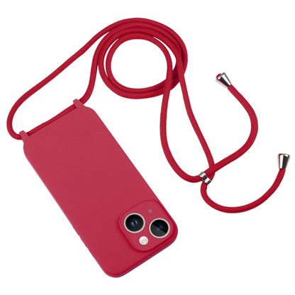 For iPhone 14 Crossbody Lanyard Liquid Silicone Case(Rose Red) - iPhone 14 Cases by PMC Jewellery | Online Shopping South Africa | PMC Jewellery