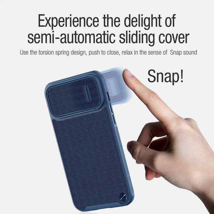 For iPhone 14 Pro NILLKIN 3D Textured Camshield PC + TPU Phone Case(Blue) - iPhone 14 Pro Cases by NILLKIN | Online Shopping South Africa | PMC Jewellery