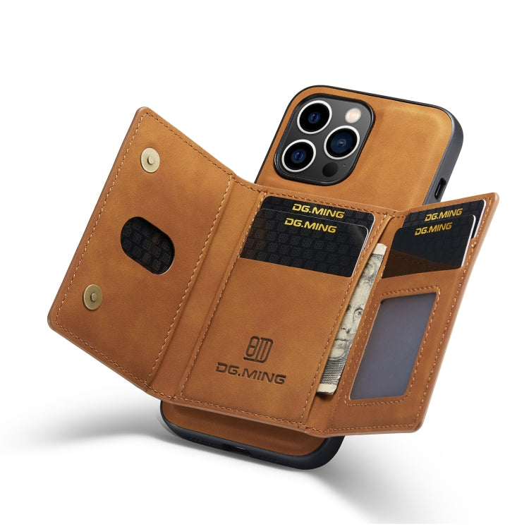 For iPhone 14 Pro DG.MING M2 Series 3-Fold Card Bag Leather Case(Brown) - free shipping - PMC TechLife - Order now!