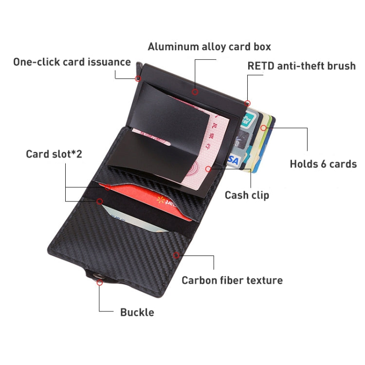 C1911H9 RFID Multi-card PU Leather Metal Card Package(Carbon Fibers Black) - Antimagnetic RFID Package by PMC TechLife | Online Shopping South Africa | PMC TechLife | Buy Now Pay Later Mobicred