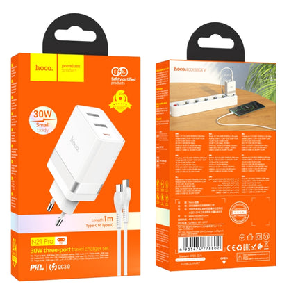 hoco N21 Pro Tourer PD 30W Type-C to Type-C Three-port Fast Charger Set, Plug Type:EU Plug - USB-C & Type-C Cable by hoco | Online Shopping South Africa | PMC Jewellery