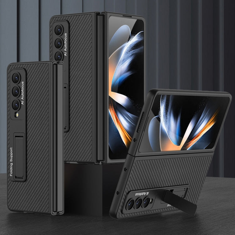 For Samsung Galaxy Z Fold4 GKK Ultra-thin Plain Leather Full Phone Case with Stand(Carbon Fiber Texture) - Galaxy Z Fold4 5G Cases by GKK | Online Shopping South Africa | PMC Jewellery