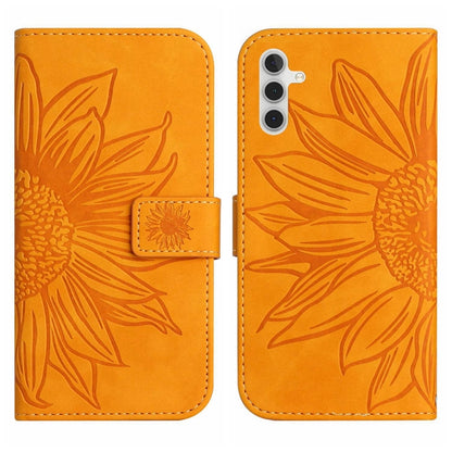 For Samsung Galaxy A04S Skin Feel Sun Flower Pattern Flip Leather Phone Case with Lanyard(Yellow) - Galaxy Phone Cases by PMC Jewellery | Online Shopping South Africa | PMC Jewellery