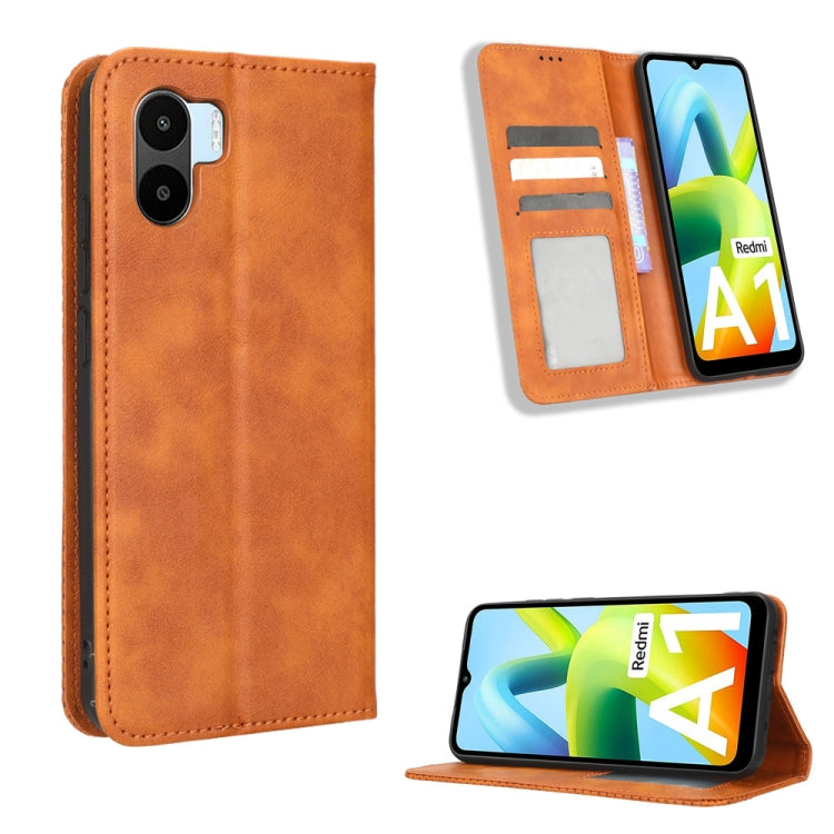 For Xiaomi Redmi A1 Magnetic Buckle Retro Texture Leather Phone Case(Brown) - free shipping - PMC TechLife - Order now!