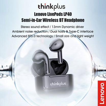 Lenovo LP40 TWS Wireless Bluetooth 5.1 Noise Reduction Earphone(Black) - TWS Earphone by Lenovo | Online Shopping South Africa | PMC Jewellery