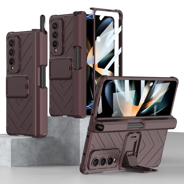 For Samsung Galaxy Z Fold4 GKK Integrated Magnetic Folding Armor Shell with Push Pen Case(Wine Red) - Galaxy Z Fold4 5G Cases by GKK | Online Shopping South Africa | PMC TechLife