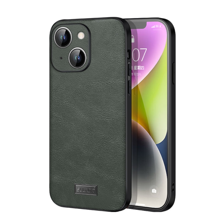 For iPhone 14 SULADA Shockproof TPU + Handmade Leather Phone Case(Green) - iPhone 14 Cases by SULADA | Online Shopping South Africa | PMC TechLife