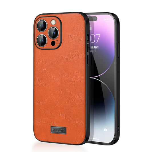 For iPhone 14 Pro Max SULADA Shockproof TPU + Handmade Leather Phone Case(Orange) - iPhone 14 Pro Max Cases by SULADA | Online Shopping South Africa | PMC Jewellery