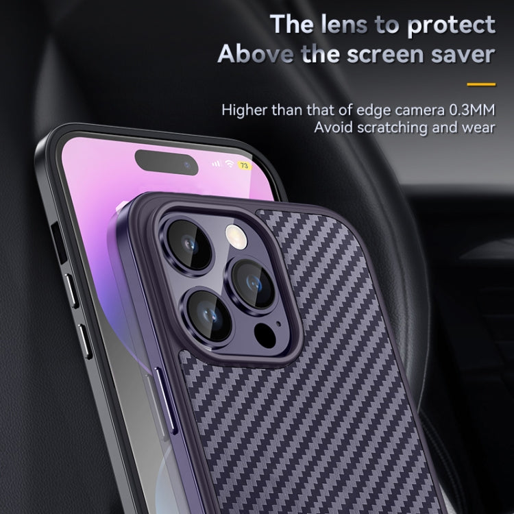 For iPhone 14 SULADA Carbon Fiber Textured Shockproof Metal + TPU Frame Case(Silver) - iPhone 14 Cases by SULADA | Online Shopping South Africa | PMC Jewellery | Buy Now Pay Later Mobicred