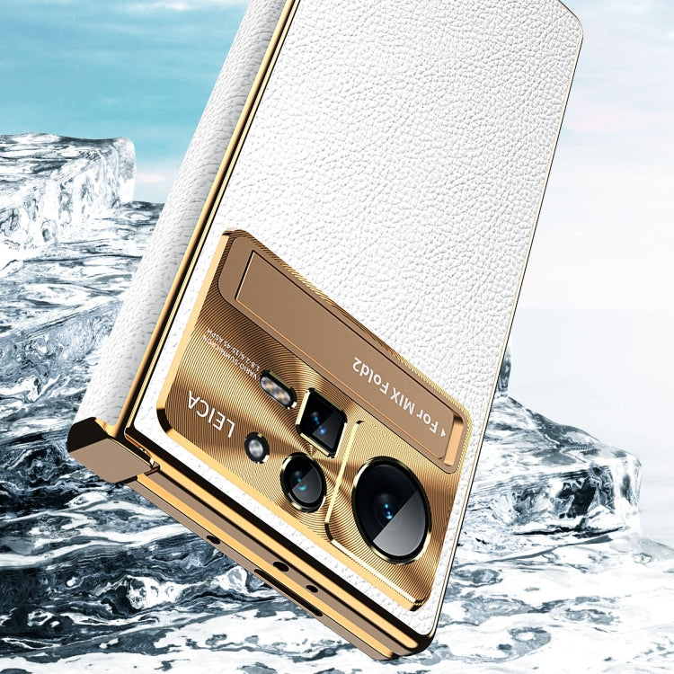 For Xiaomi Mix Fold 2 Plain Leather Double Hinged Folding Phone Case with Stylus(Gold+Black) - Xiaomi Cases by PMC TechLife | Online Shopping South Africa | PMC TechLife