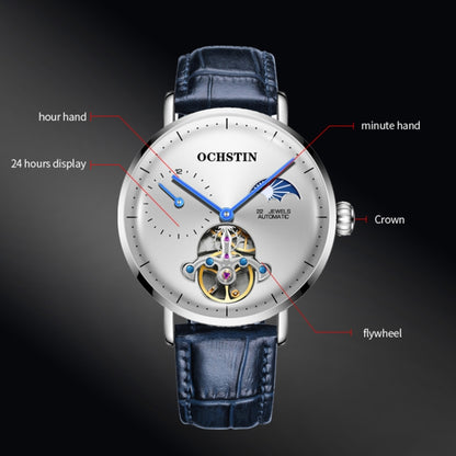 OCHSTIN 6121B Masterpiece Tourbillon Mechanical Men Watch(Silver-Blue) - Leather Strap Watches by OCHSTIN | Online Shopping South Africa | PMC Jewellery | Buy Now Pay Later Mobicred