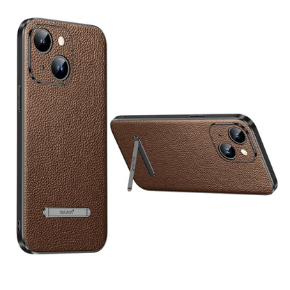 For iPhone 14 SULADA Famous Artisan Series Litchi Leather PC + TPU Phone Case(Brown) - iPhone 14 Cases by SULADA | Online Shopping South Africa | PMC Jewellery