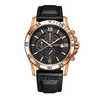 OCHSTIN 6068A Multifunctional Quartz Waterproof Luminous Men Watch(Rose Gold+Black) - Leather Strap Watches by OCHSTIN | Online Shopping South Africa | PMC Jewellery | Buy Now Pay Later Mobicred