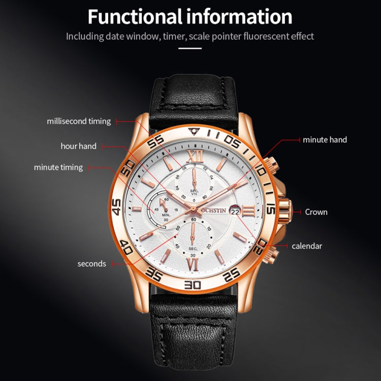 OCHSTIN 6068A Multifunctional Quartz Waterproof Luminous Men Watch(Rose Gold+Black) - Leather Strap Watches by OCHSTIN | Online Shopping South Africa | PMC Jewellery | Buy Now Pay Later Mobicred