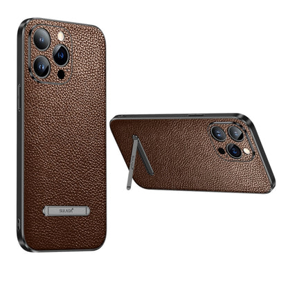 For iPhone 14 SULADA Invisible Bracket Leather Back Cover Phone Case(Brown) - iPhone 14 Cases by SULADA | Online Shopping South Africa | PMC Jewellery