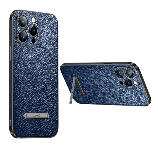 For iPhone 14 Plus SULADA Invisible Bracket Leather Back Cover Phone Case(Blue) - iPhone 14 Plus Cases by SULADA | Online Shopping South Africa | PMC Jewellery
