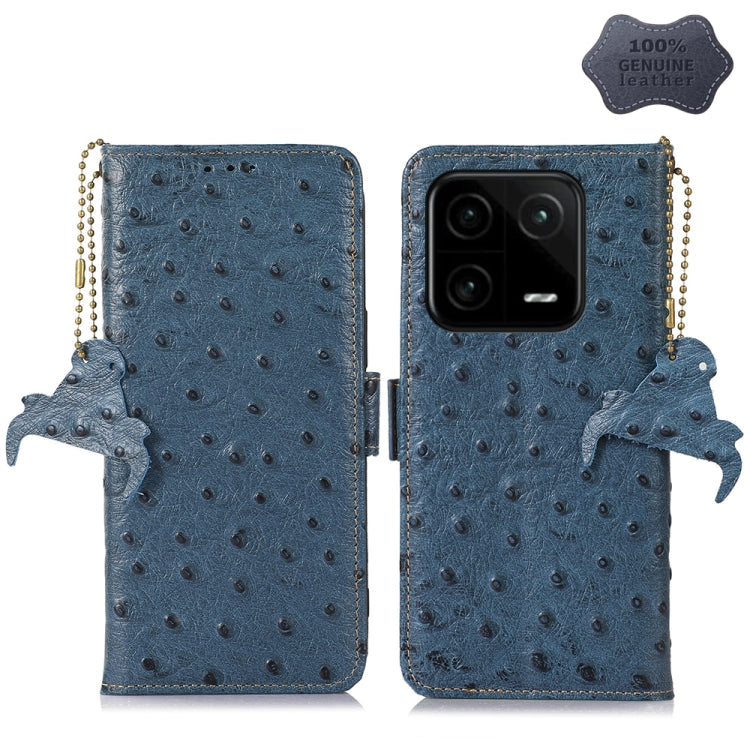 For Xiaomi 13 Ostrich Pattern Genuine Leather RFID Phone Case(Blue) - 13 Cases by PMC TechLife | Online Shopping South Africa | PMC TechLife